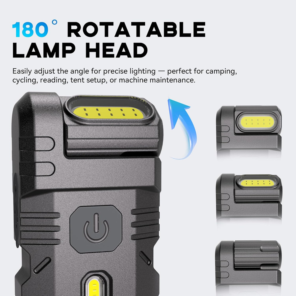 2PACK LED Flashlight Rechargeable, 600 Lumens Portable Flat Mini Flashlights wit