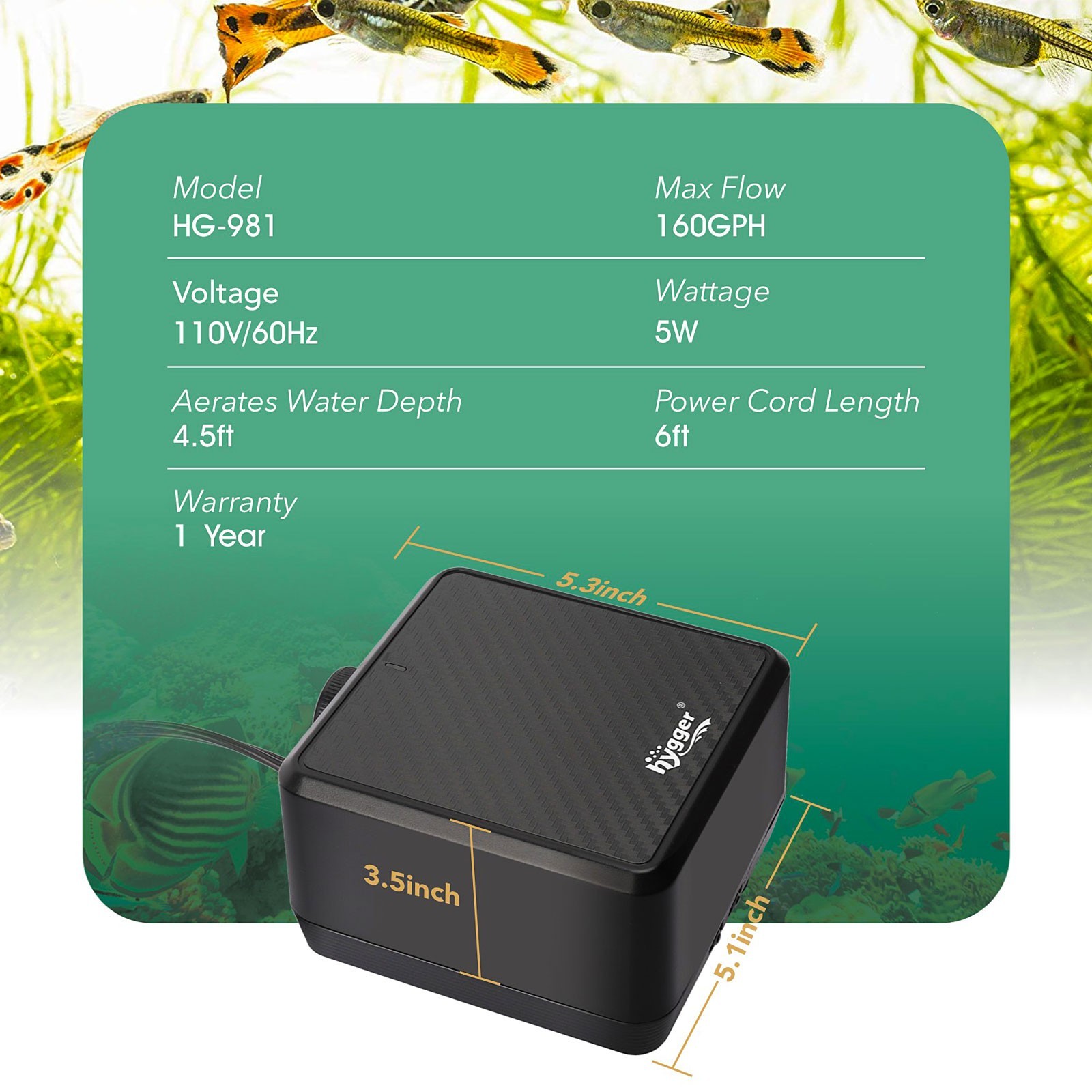 hygger 600 Gal Silent Air Pump Large Aquarium Fish Tank Pump Hydroponic Oxygen