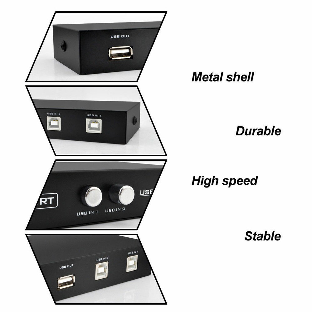 2 Port USB 2.0 Manual Sharing Switch Box Share Hub Selector for PC Printer Keybo