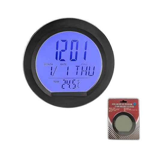 Car Digital Thermometer Clock, Solar Powered Dashboard Clock Solar Smart Clock