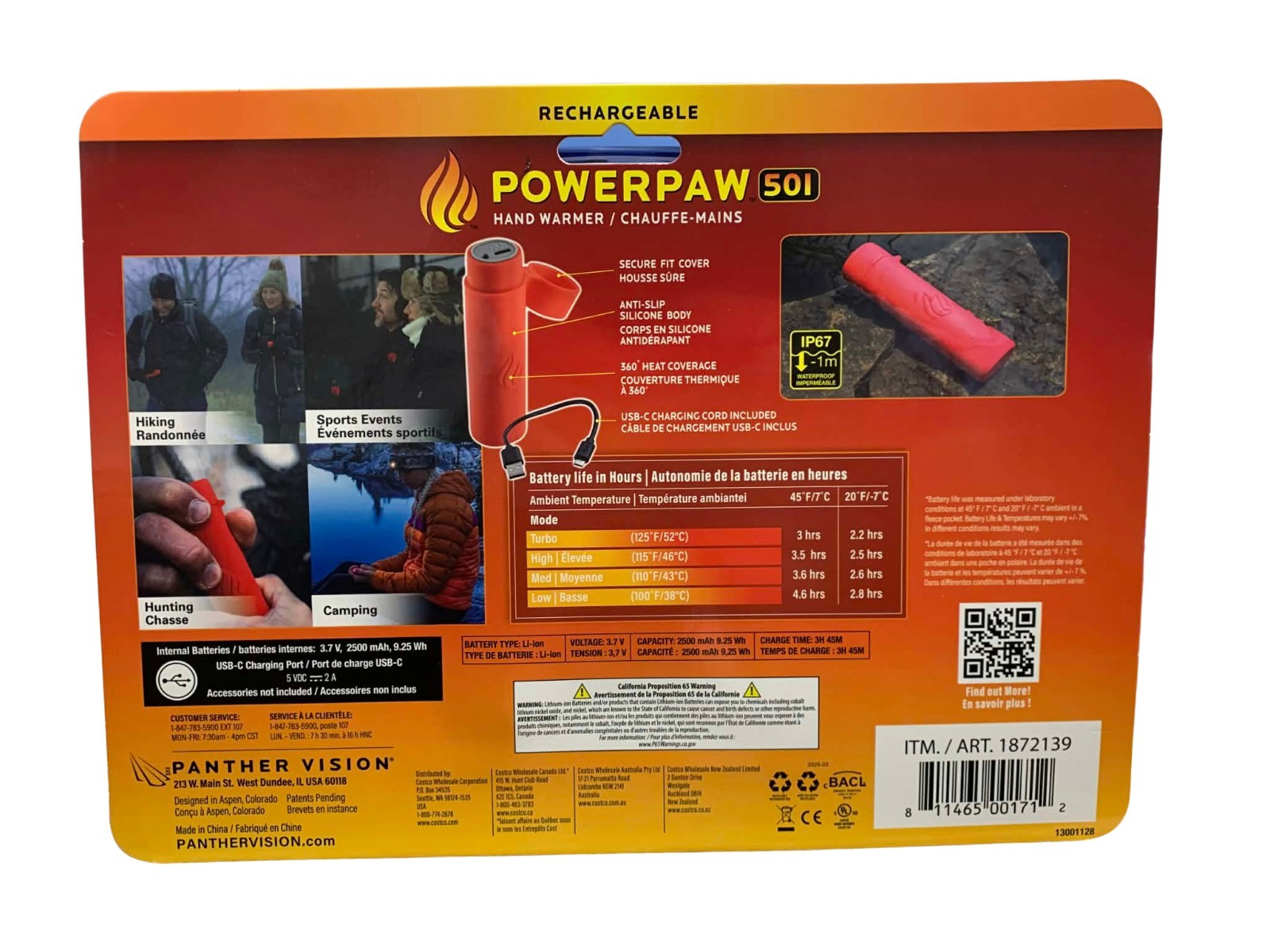 Powerpaw 501 2Pk Hand Warmer 4 Heat Settings Rechargeable Waterproof Slim Design