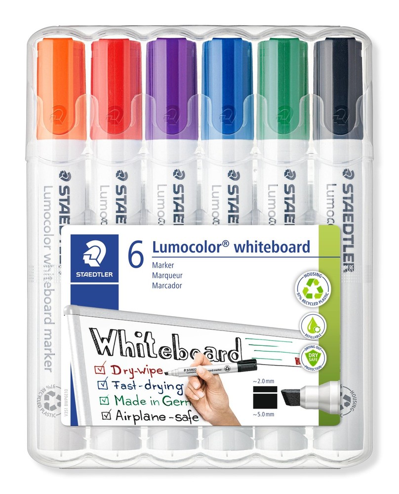 6 Pack Lumocolor Whiteboard Marker Chisel Tip Assorted Colors 351 B WP6 Set