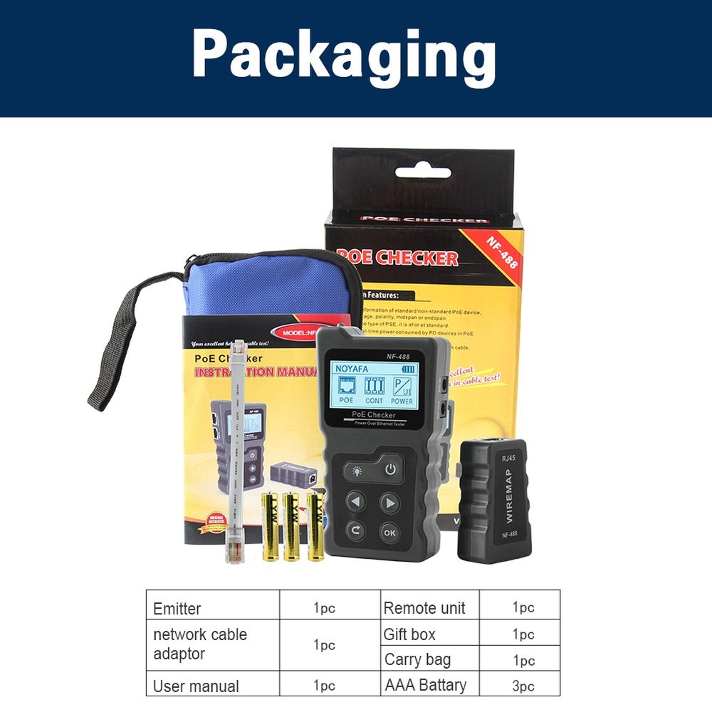 PoE Checker Inline PoE Voltage & Current Tester With Cable Tester NF-488