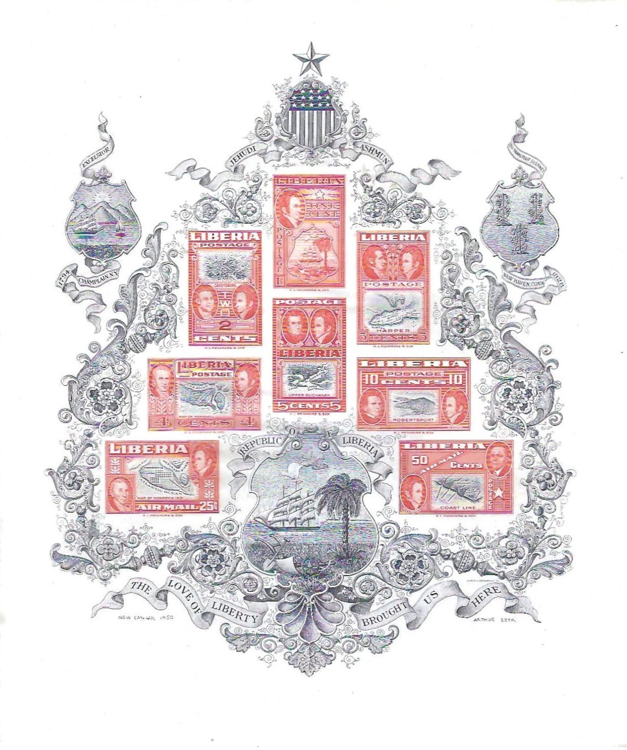 Liberia # C69a MNH Imperf Color Proof Sheet in Orange Red 1952 Ashman Issue Map