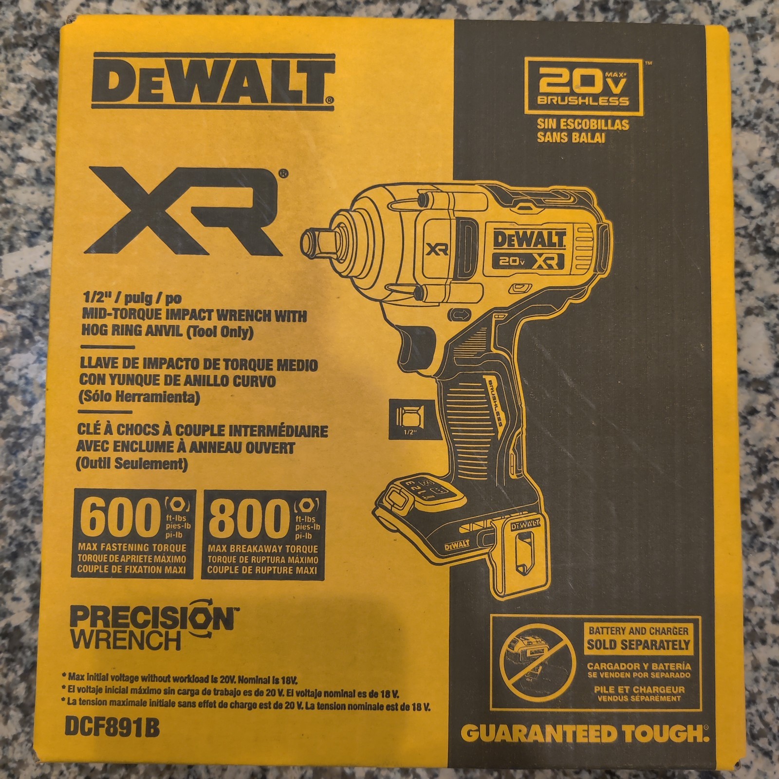 New Dewalt DCF891B 1/2" 20V MAX XR Brushless Mid Range Impact Wrench W/ Hog Ring