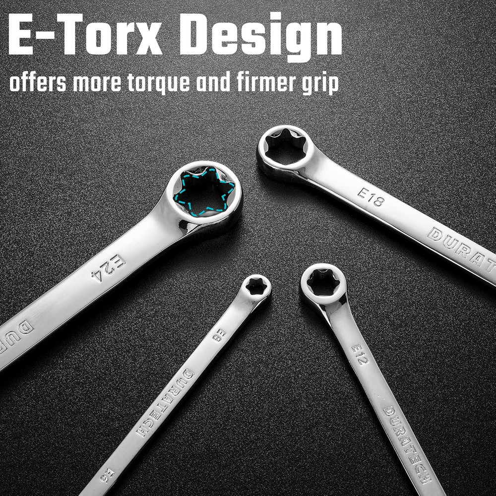 4-Piece E-Torx Set, Double Box End Set, CR-V Steel, Including E6*E8, E10*E12,