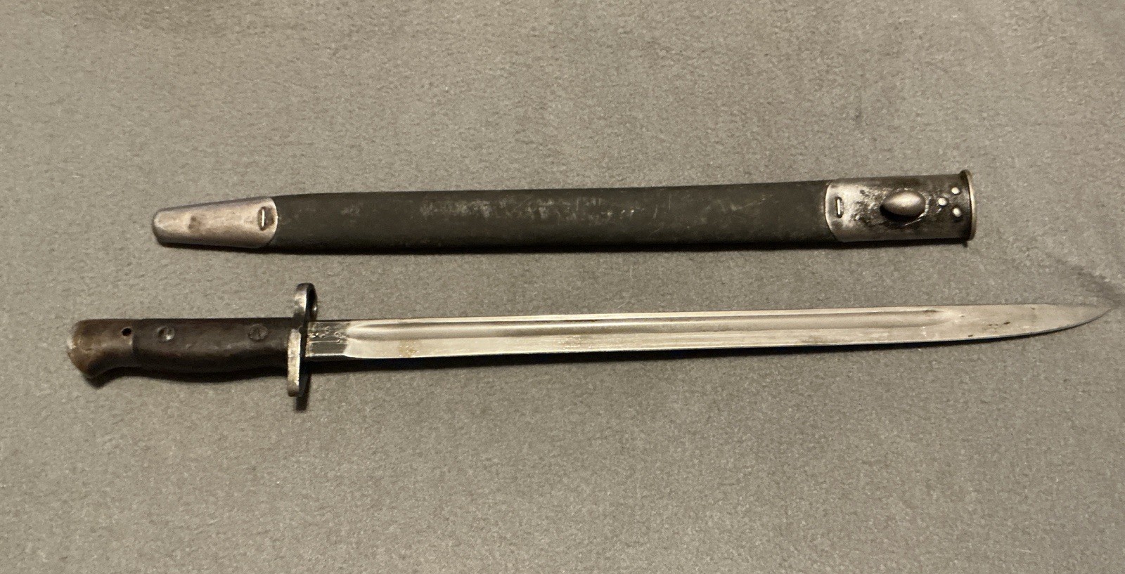 WWI British Lee-Enfield P1907 Rifle Bayonet with Scabbard Wilkinson 1916 Marked