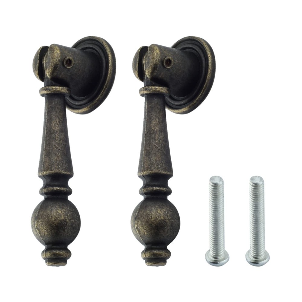 2 Pack Vintage Cabinet Pulls Knobs, Decorative Antique Bronze Pendant Pulls H...