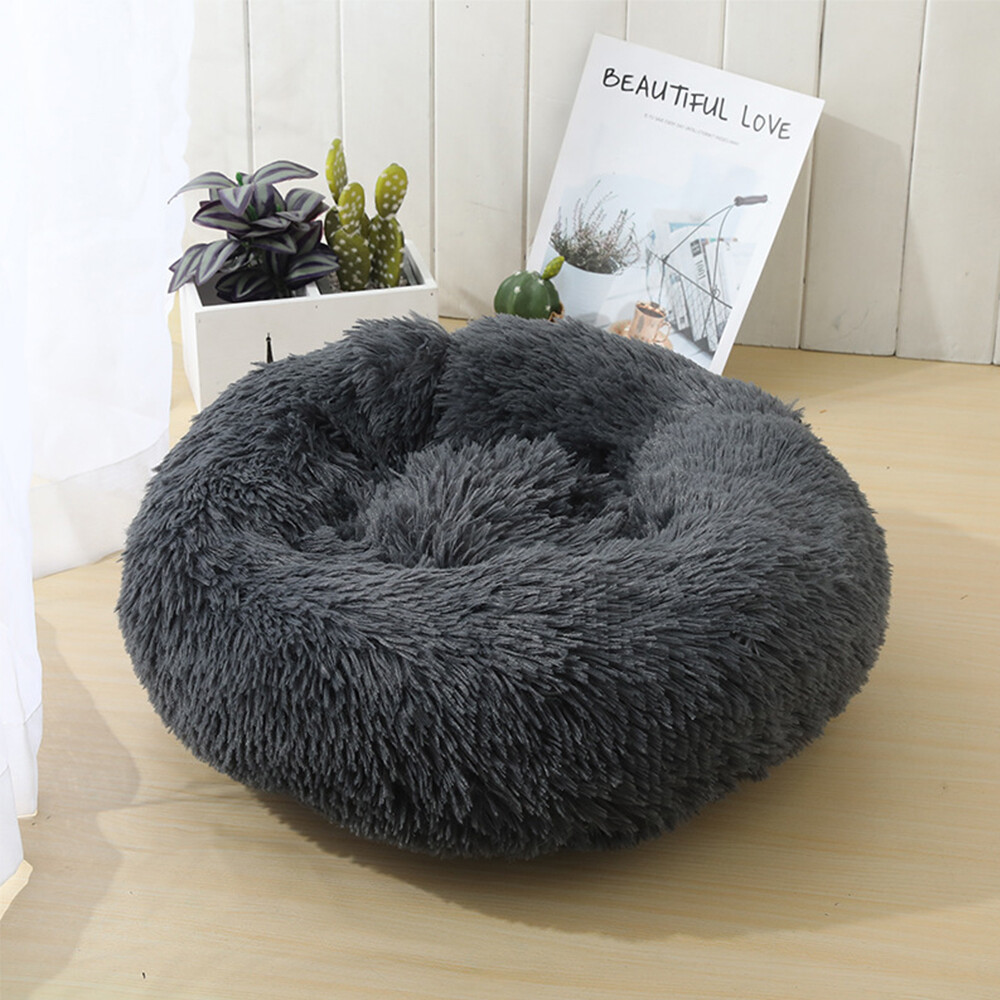 Donut Plush Pet Dog Cat Bed Fluffy Soft Warm Calming Bed Sleeping Kennel Nest