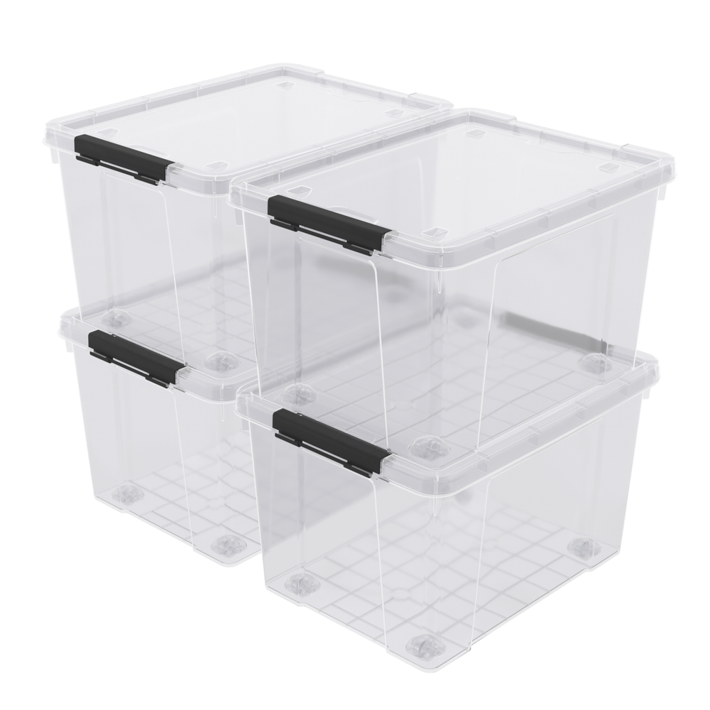 KEKOW 34 Qt Heavy Duty Clear Plastic Latching Stackable Storage Containers, 4PCS