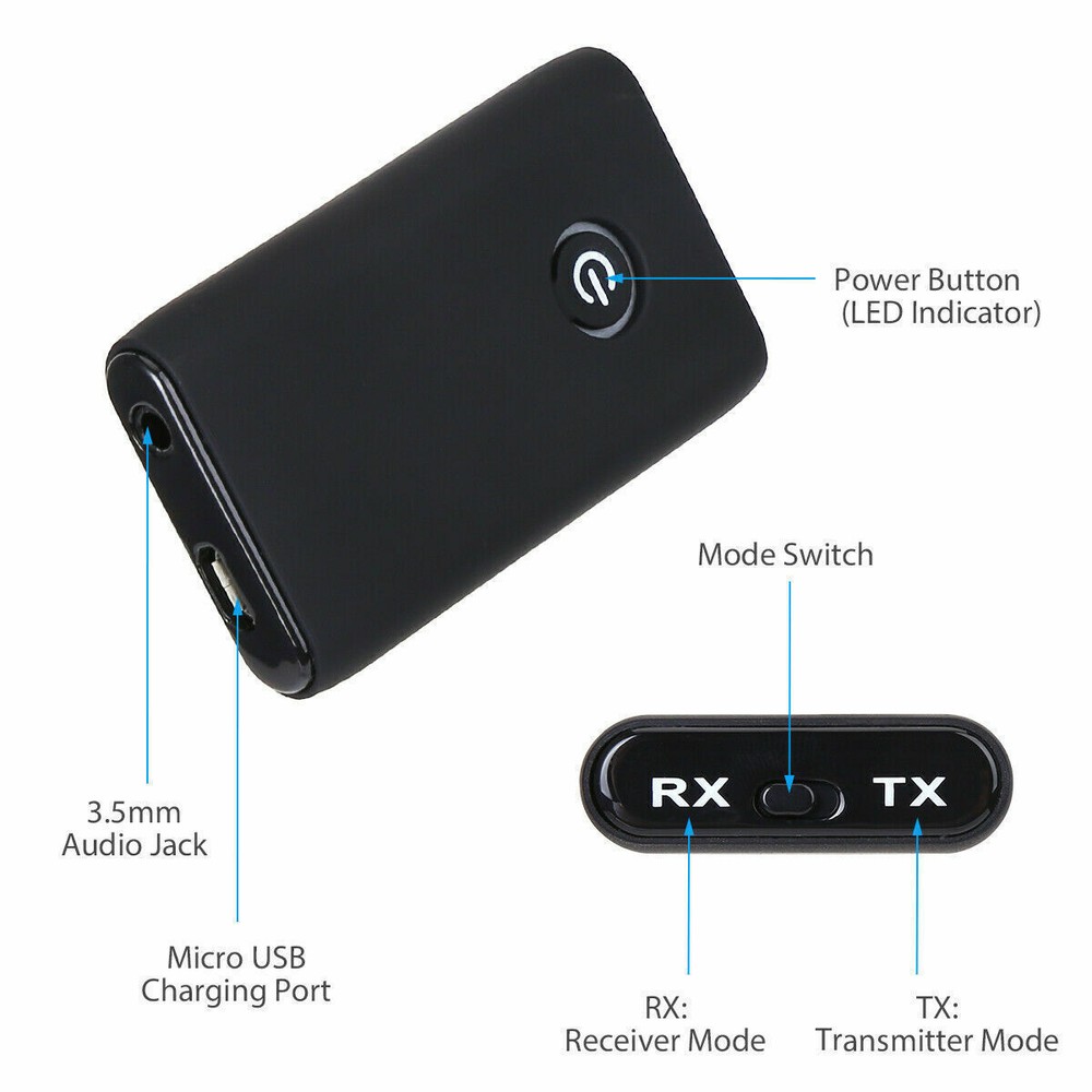 2 IN 1 Bluetooth 5.0 Transmitter Receiver Wireless Audio 3.5mm Jack Aux Adapter