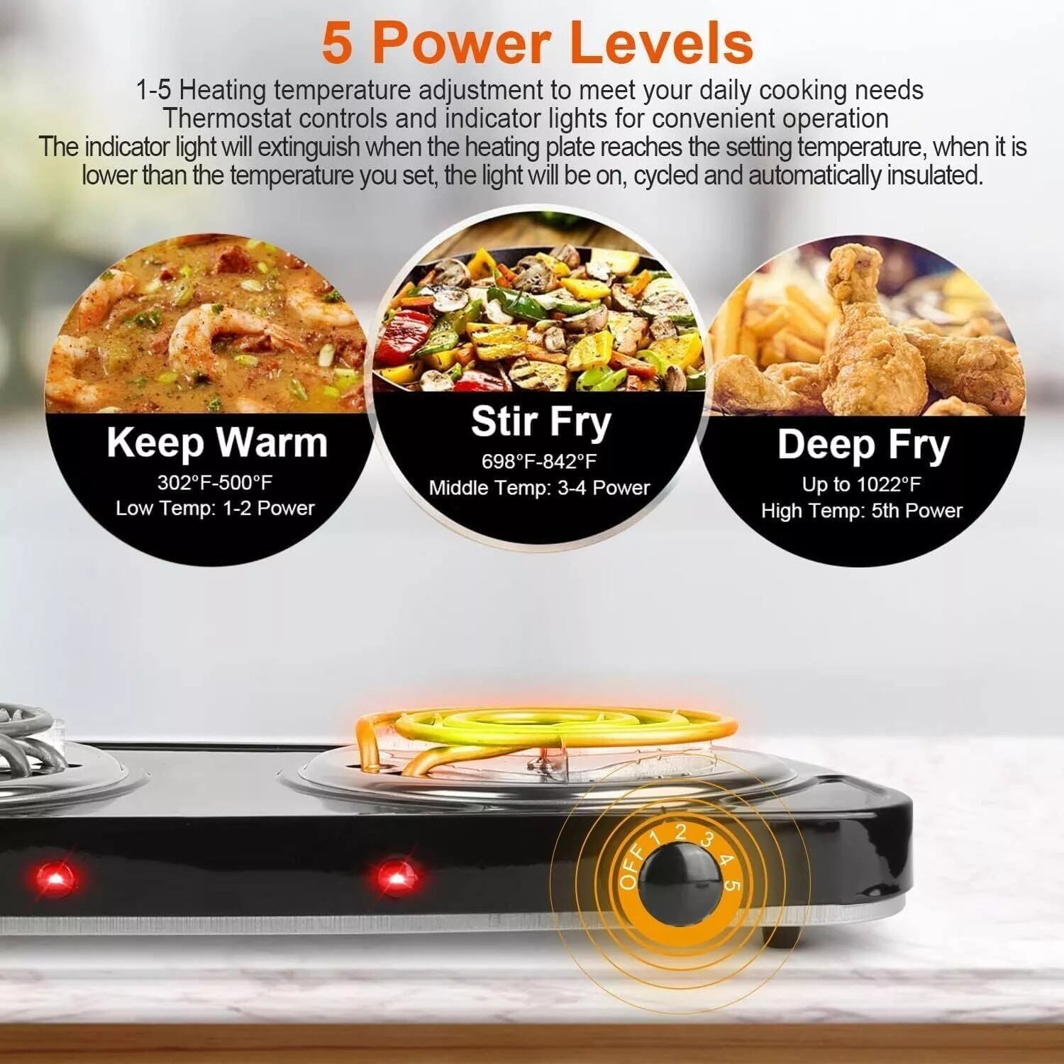 2000W Electric Camping Double Burner Hot Plate Portable Heating Cooking Stove US
