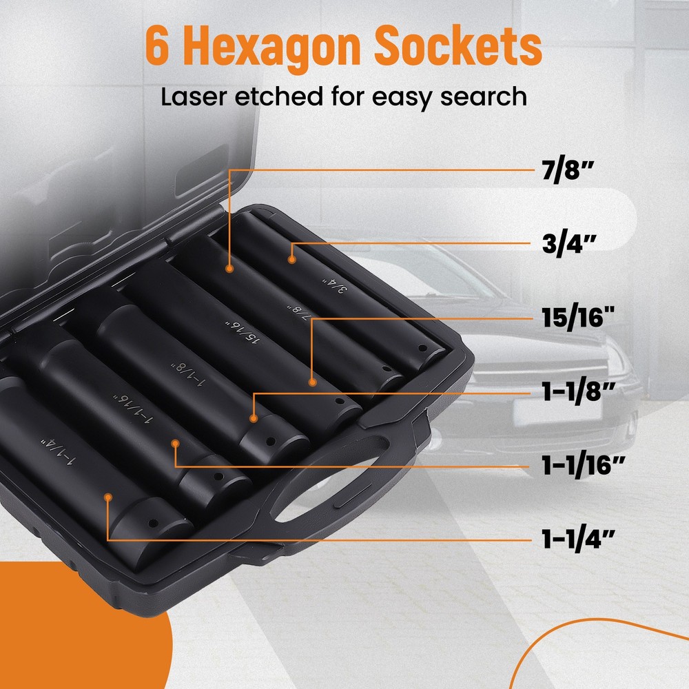 1/2 Inch Drive Extended Length Impact Socket Set 6PCS Extra Deep Socket Set