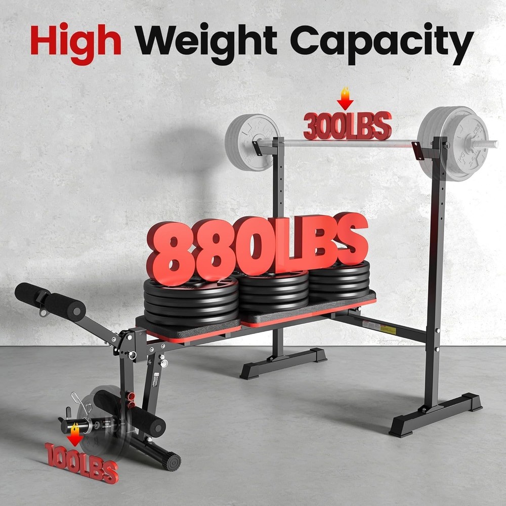 Adjustable Weight Bench Set With Removable Rowing Leg Catch, 600LBS Foldable ...