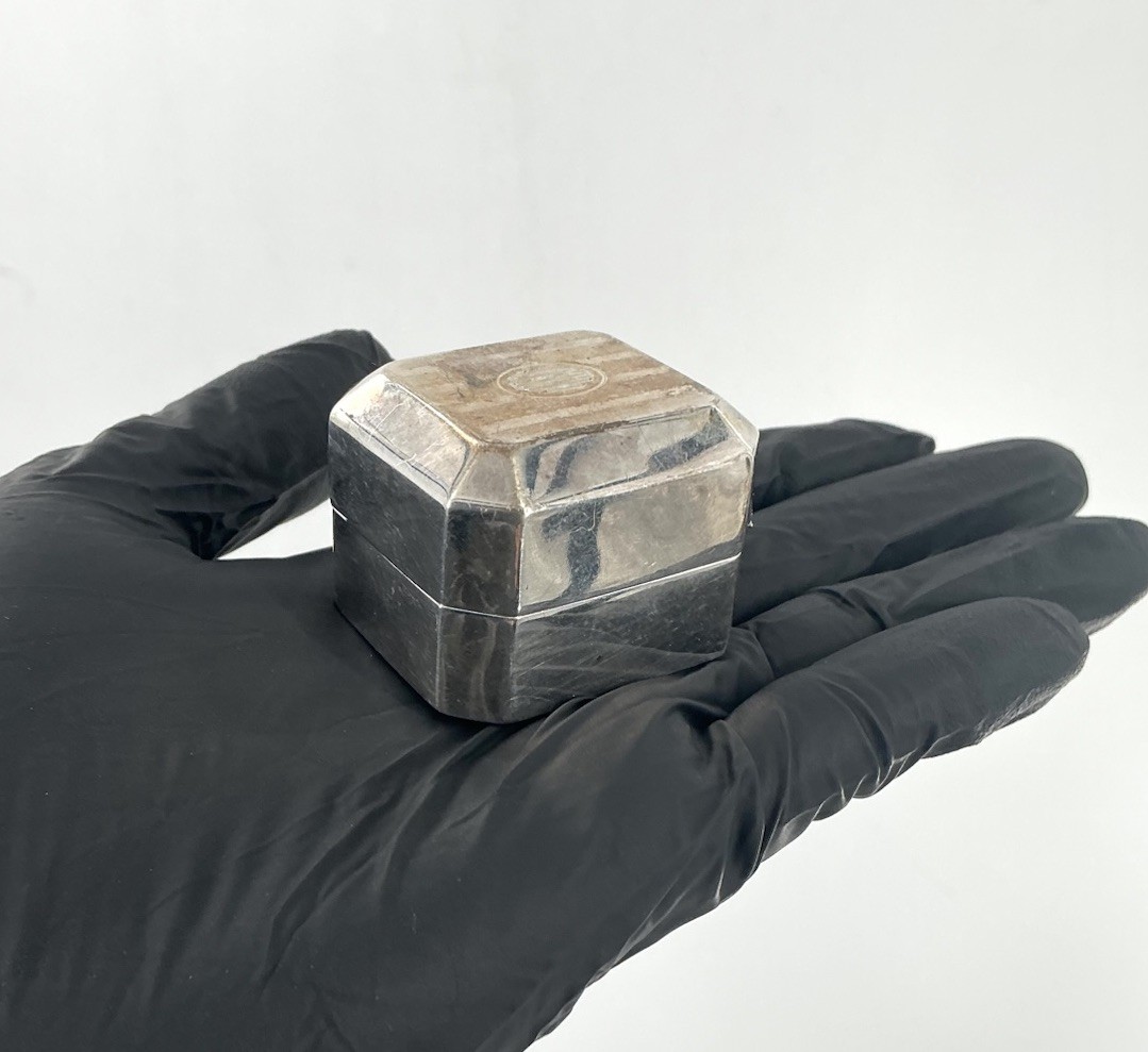 Vintage Birks Sterling Silver Presentation Ring Box With Black Velvet - Monogram