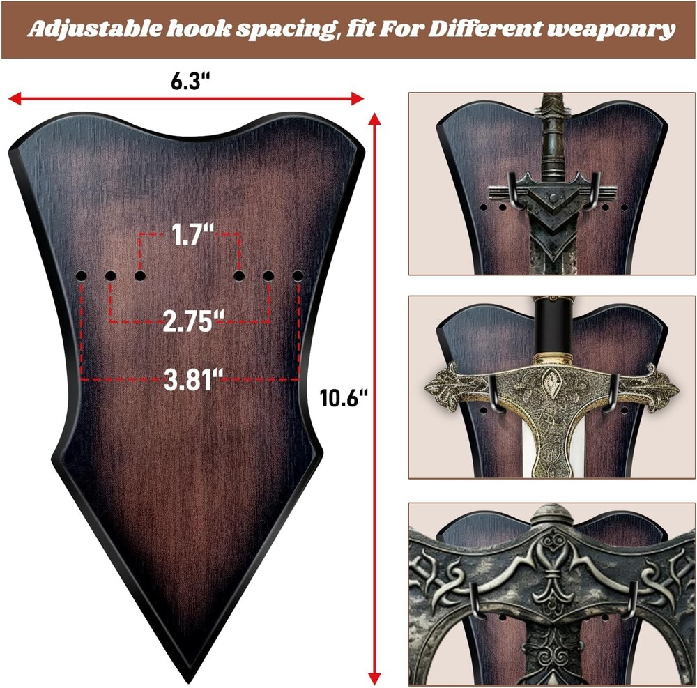 Sword Plaque Wall Mount Vertical Display Holder Adjustable Stand Medieval Dagger