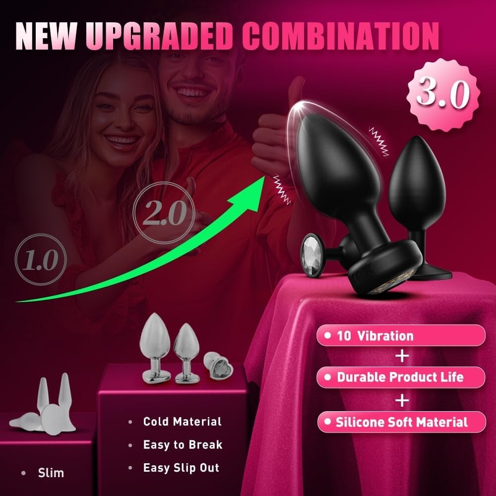 3Pc Vibrating Butt Plug Anal Dildo Prostate Massager Vibrator Sex Toys Men Women
