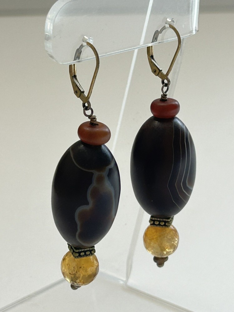 Chunky Tiger Eye Agate Dangling Earrings
