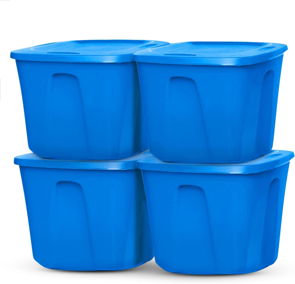 4-Pack Durable Molded Bin, Plastic Storage Containers W/Lids, 18 Gallon, Blue -