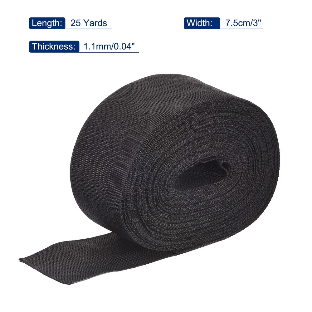 Lightweight Polypropylene Webbing Strap 3" 25 Yard Backpack Black