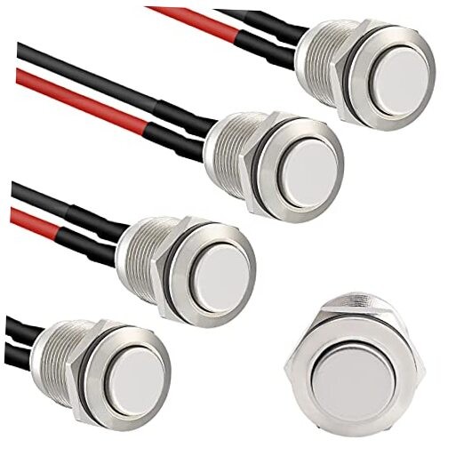 5pcs 12mm Momentary Push Button Switch Silver Shell with pre 12mm Silver Shell