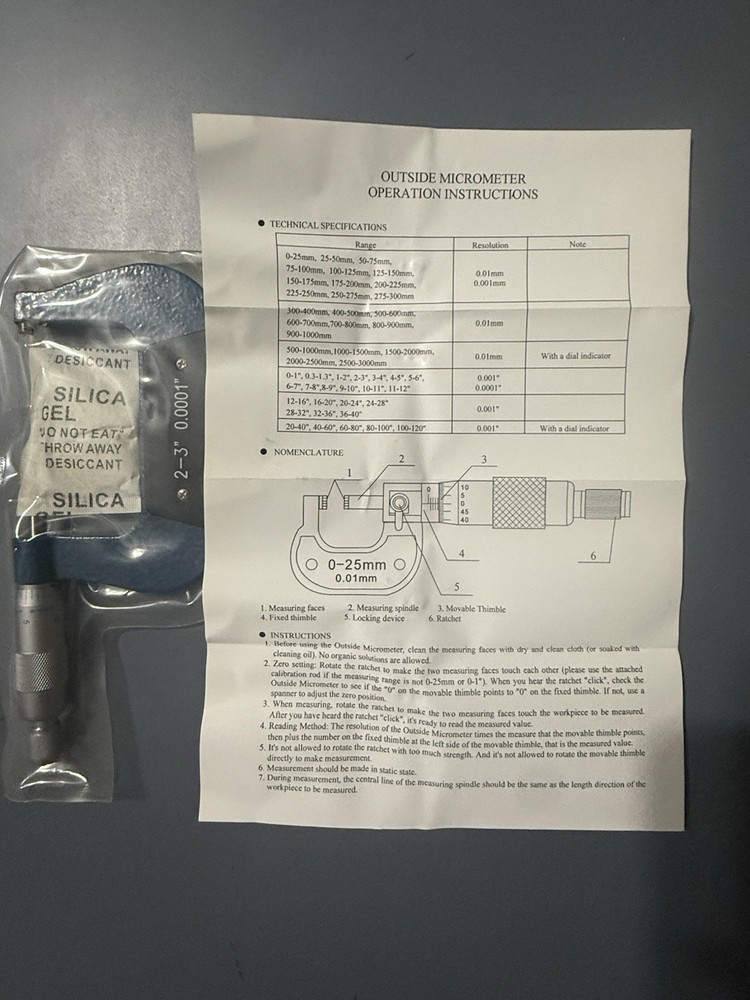 MATCO MIC23A 2-3" OUTSIDE MICROMETER UNOPPENED MISSING ONE ACCESORY