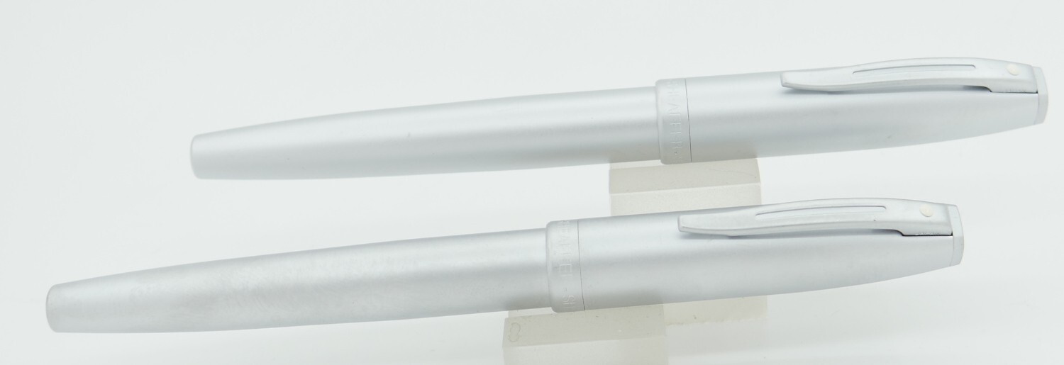 2 Sheaffer Javelin Metal Fountain Pens -Silver -Fine Nib - MINT, NEW - 2004