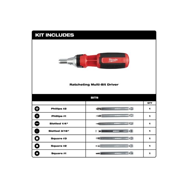Milwaukee Tool 48-22-2322 9-In-1 Square Drive Ratcheting Multi-Bit Driver