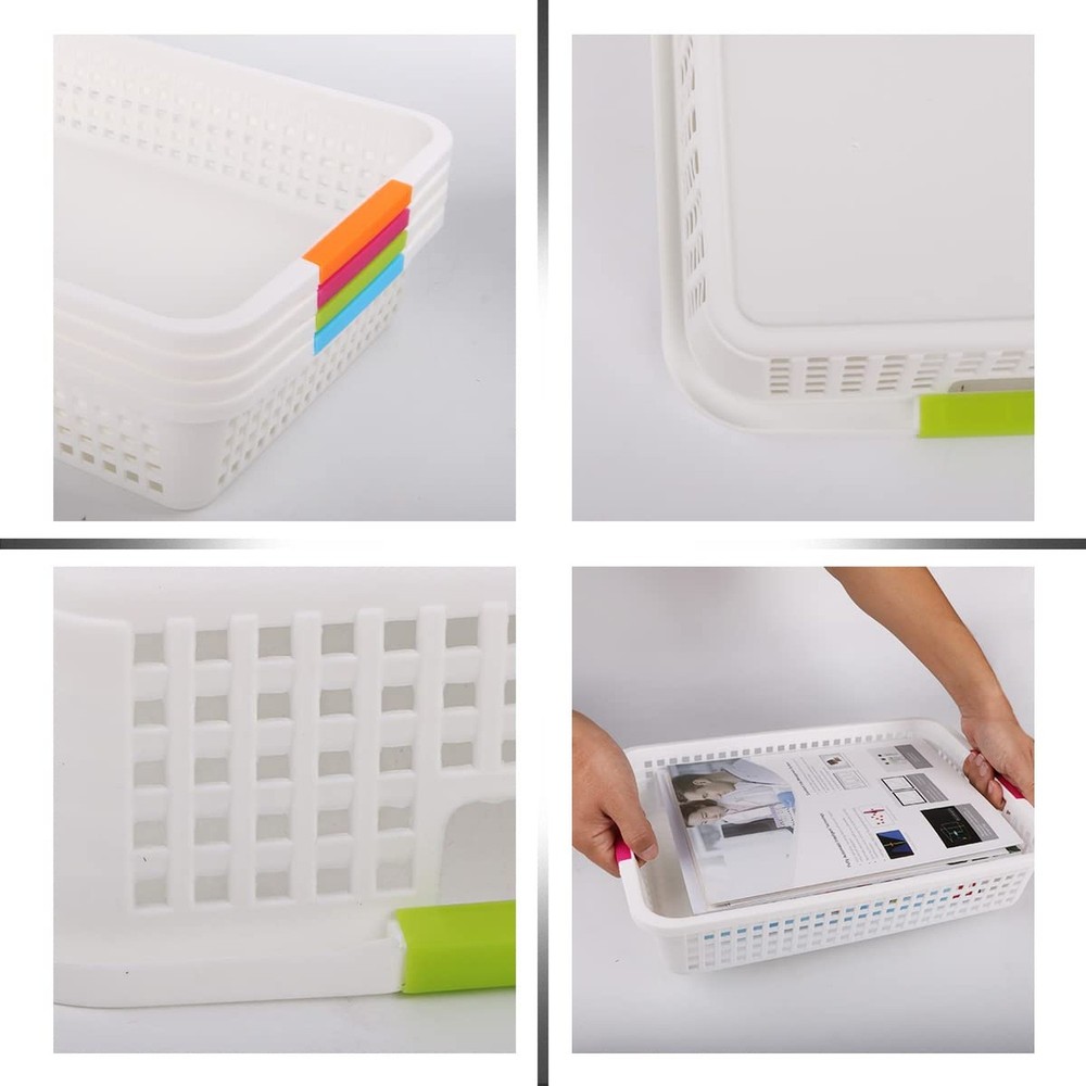 4-Pack Plastic Storage Baskets - Classroom Paper Turn in Trays Stackable for ...