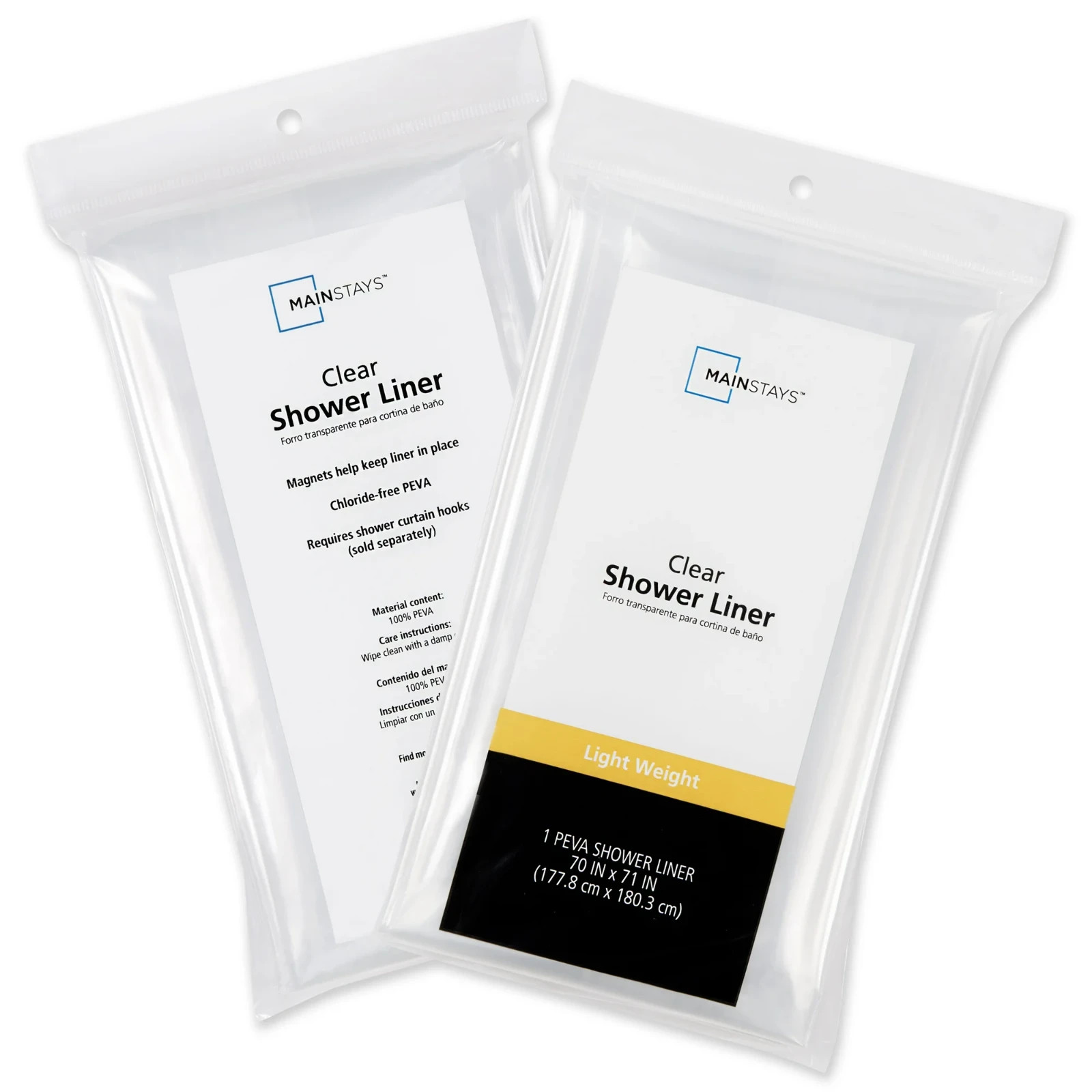 Clear Shower Curtain Liner Anti-Bacterial PEVA 70x71 Water Repellent Mainstays