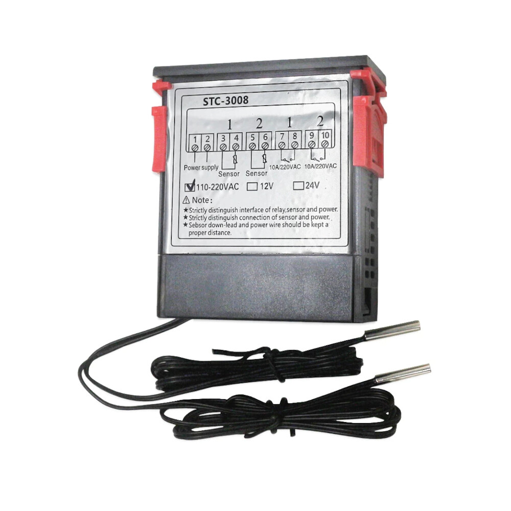 Temperature Controller STC-3008 12V 24V 220V Digital LCD Display Double Thermostat