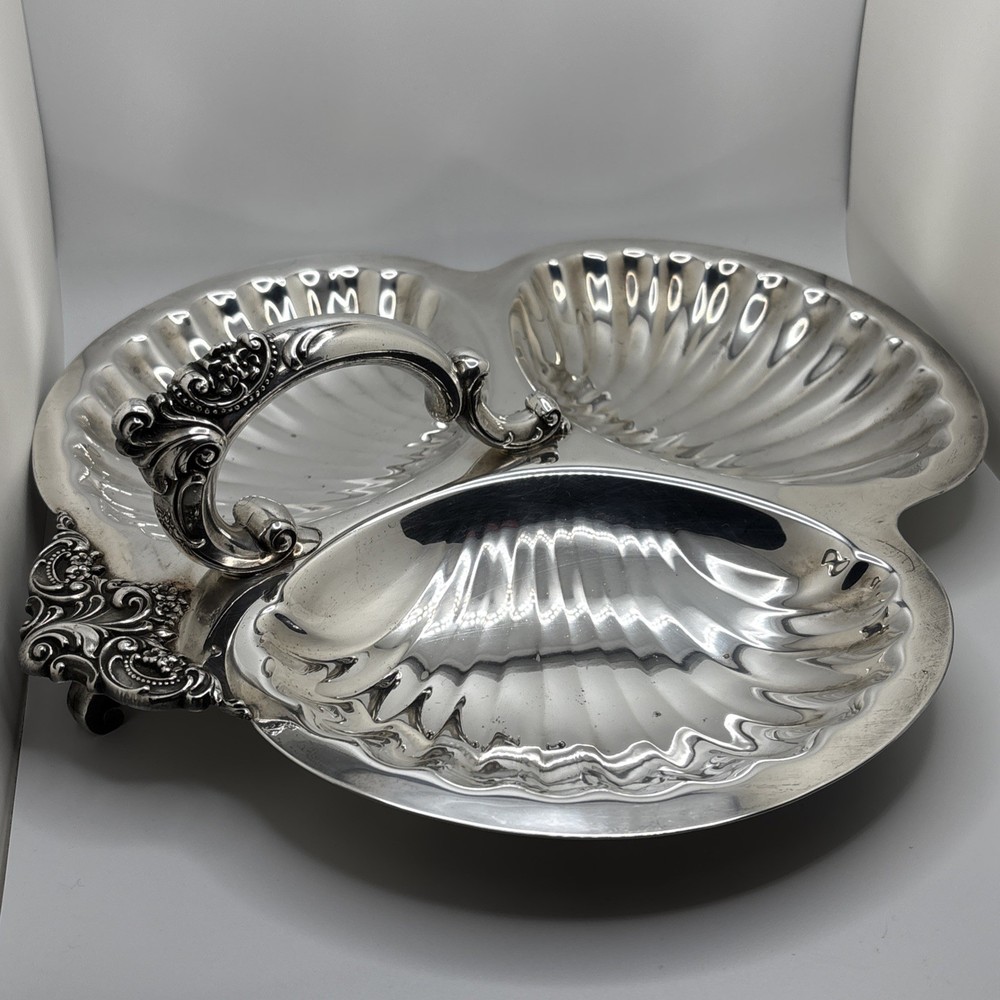 Vintage 12” Baroque By Wallace Silver Plated Seashell Serving Tray with Handle