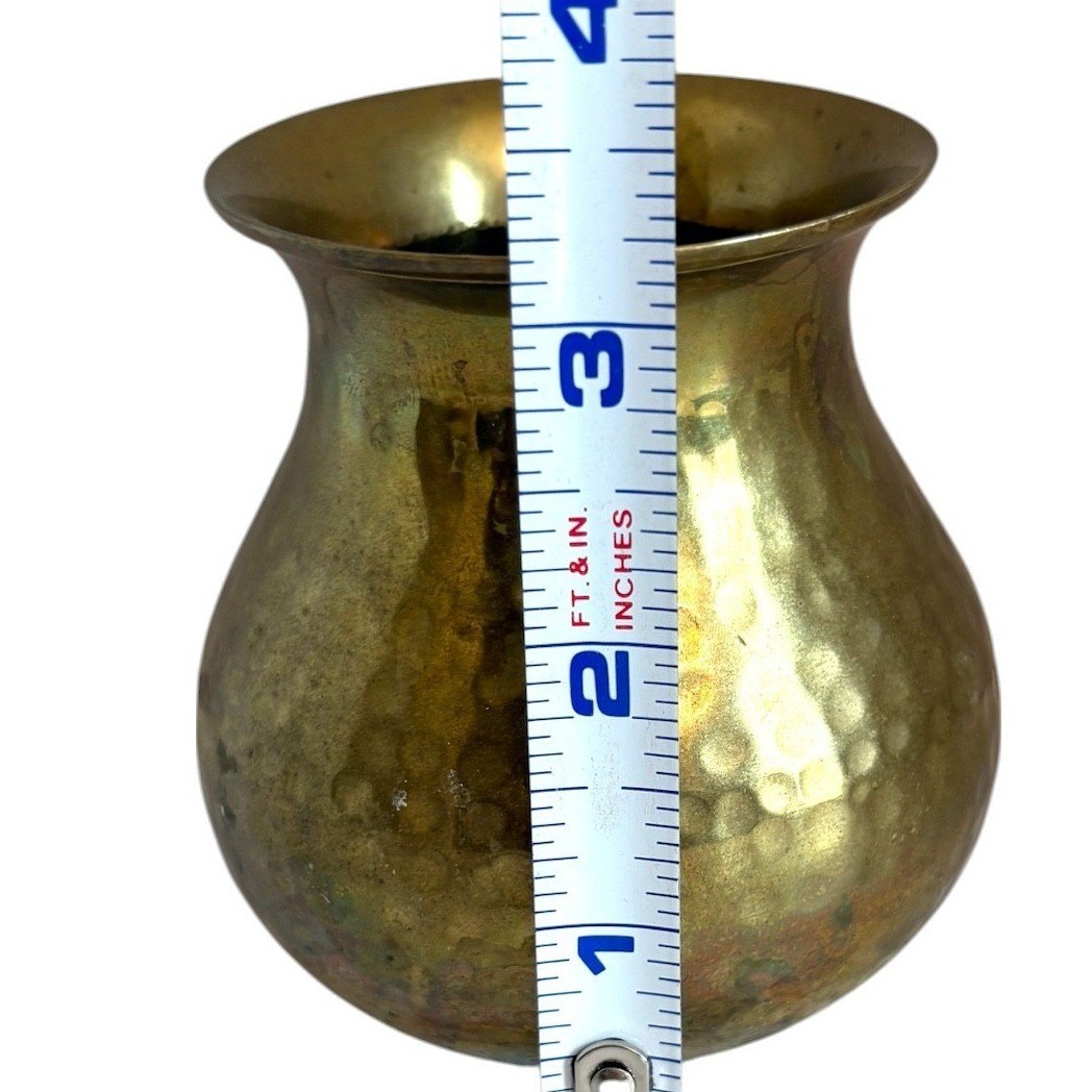 Vintage Solid Brass Hammered Mini Bud Vase Made in India 3.25 Inch Bulbous Gold