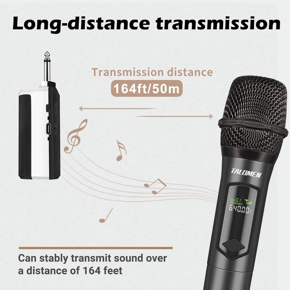 Professional Dual Handheld Wireless Microphone Set - Rechargeable, 160 Ft Range