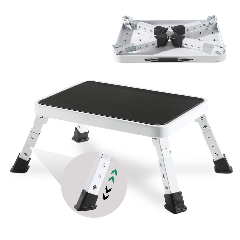 Adjustable Folding One Step Stools for Adults, Heavy Duty Metal Step Stool fo...