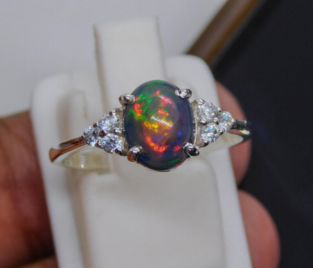 Natural Opal Ring, Black Opal Ring, Fire Opal Ring 925 Sterling Silver Ring