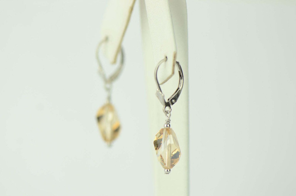 Pearl Crystal Element Colored Crystal Sterling Silver Dangle Drop Earrings