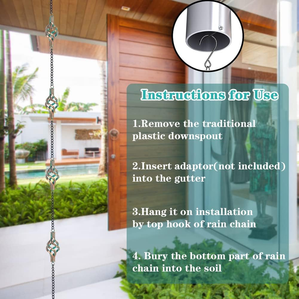 Bronze Bird Cage Rain Chain - 9.7FT Iron Decorative Downspout Solution