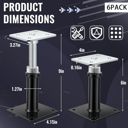 Pack Adjustable Floor Jack Post, 6"-9" Height Range, 6-9 Inch 4 Flat-top Style