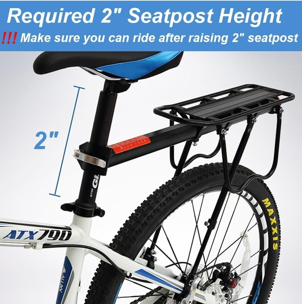 Aluminum Adjustable Bicycle Cargo Rack - 21”L, Easy Install with Quick Release