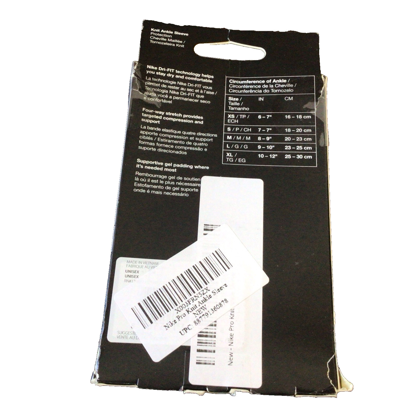 Nike Pro Knit Ankle Sleeve White Size Large Compression Support Dri-FIT Black