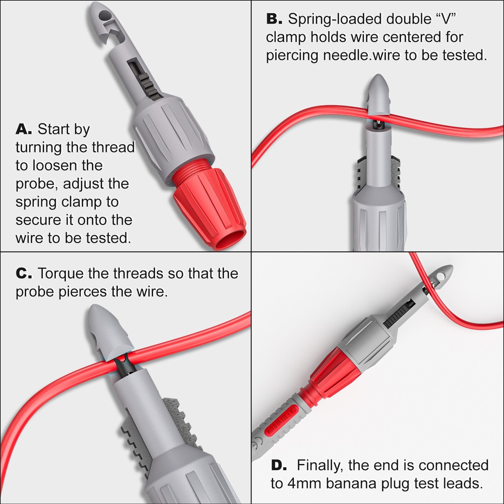 Stackable Banana to Banana Plug Test Leads Wire Piercing Probe Alligator Clip