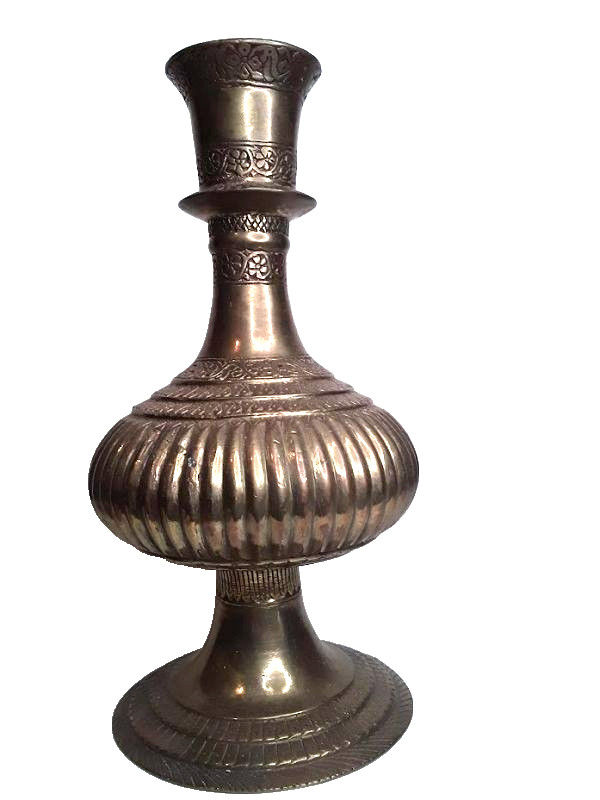 Antique 18-19th c Mughal Bronze fluted Pattern Hookah Base or Vase