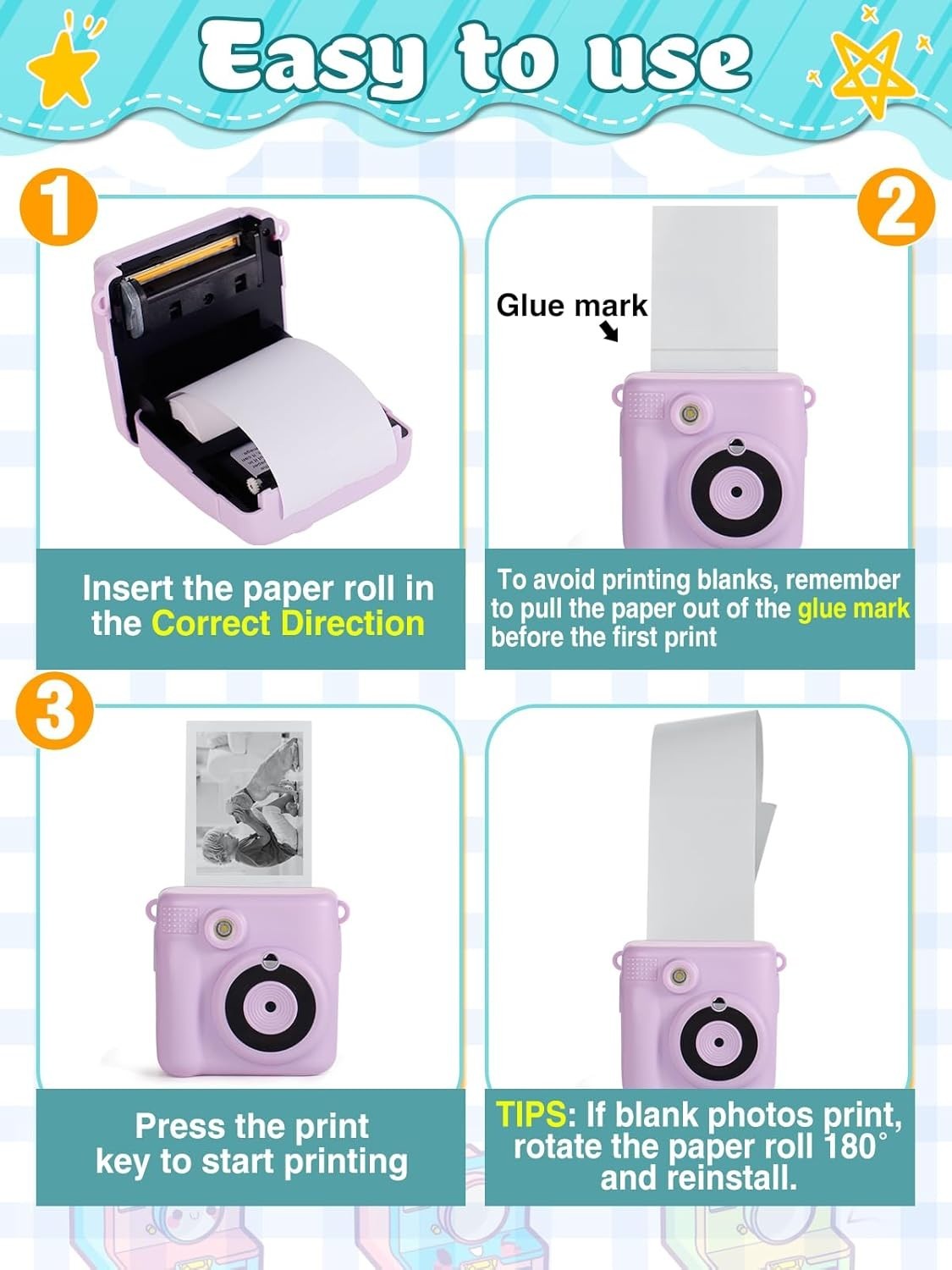 Birthday Gift: 9 Rolls Kids Thermal Paper for Instant Cameras - Doodle & Capture