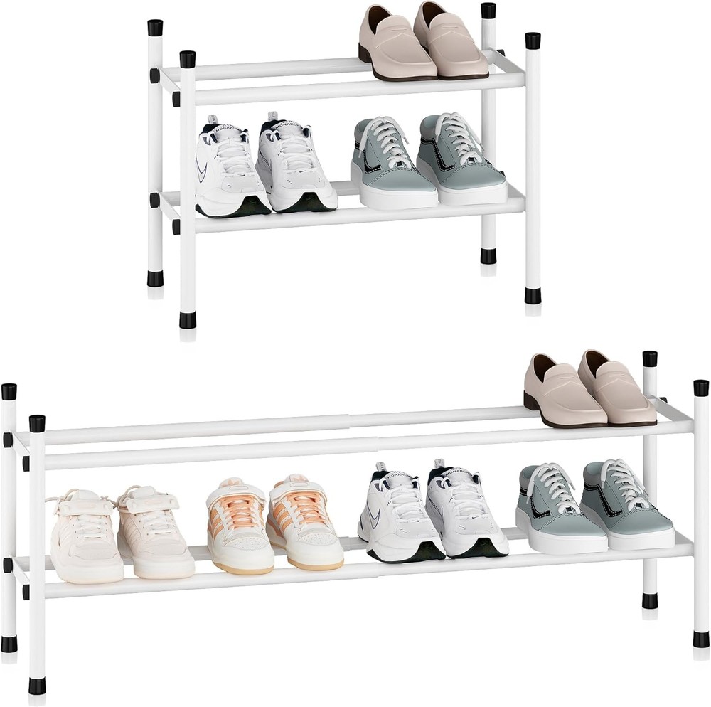 Expandable Shoe Rack 8 Pairs Stackable Small Shoe Rack Metal Adjustable Shoes