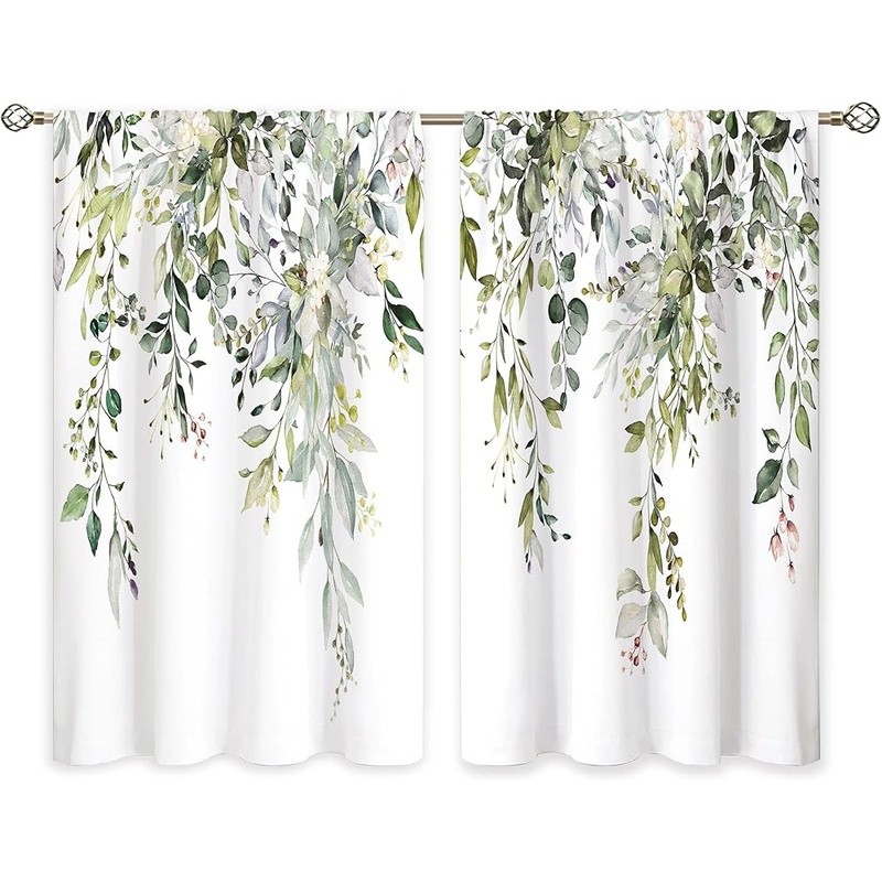 Leaf Kitchen Curtains Light Filtering Polyester Drapes Rustic Home Decor Panels