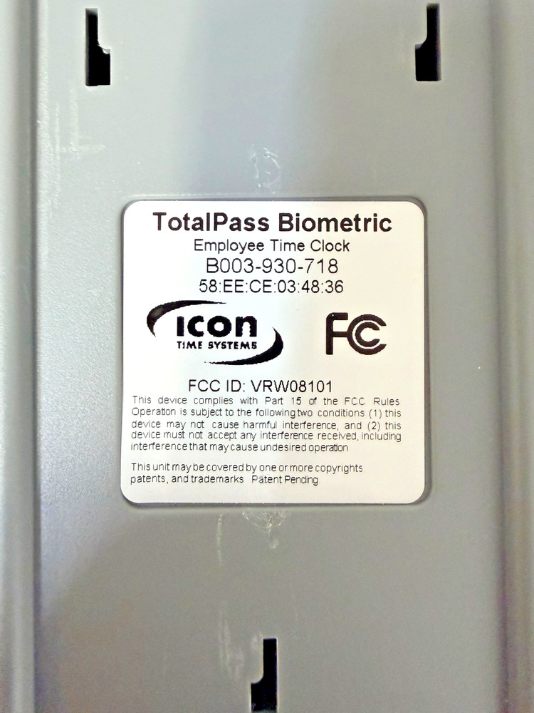 TotalPass Premium Biometric Time Clock with power adapter