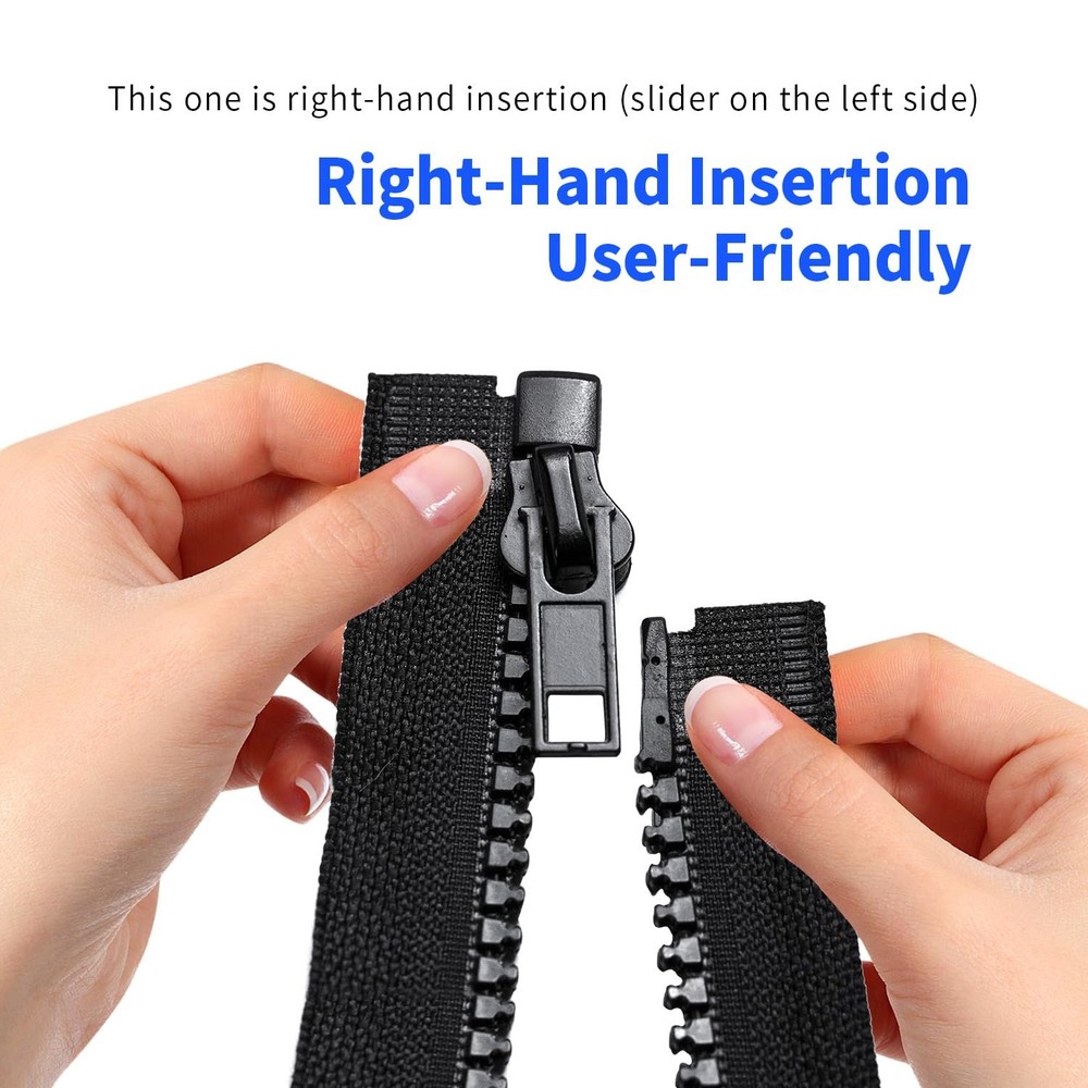 2 PCS 5 11 Inch Zippers Separating Jacket Coat Black Right Insert Plastic