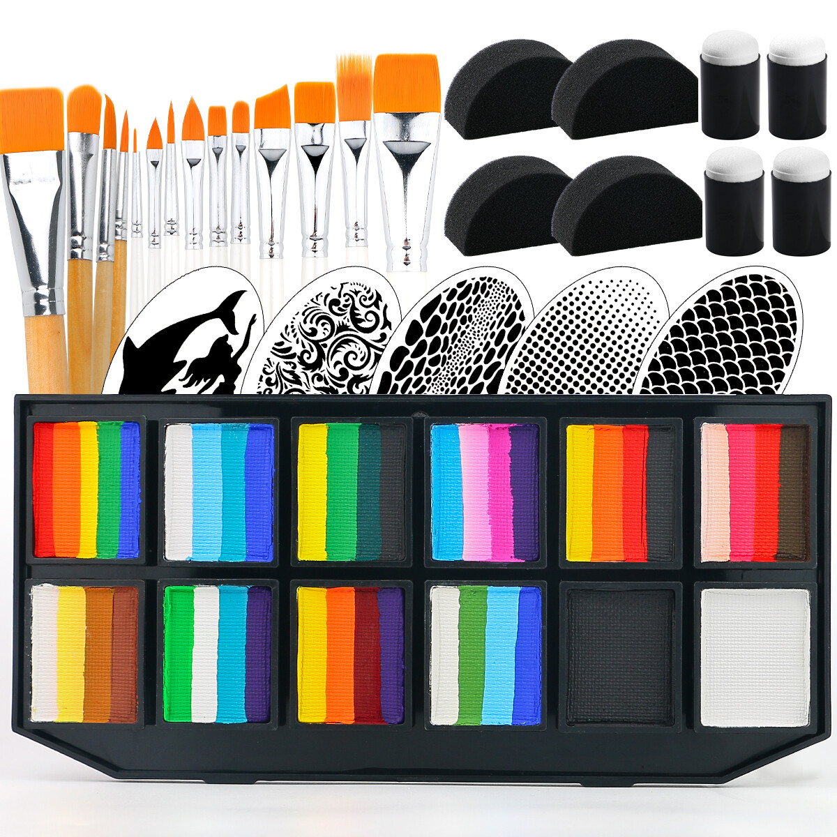 Bowitzki Professional Face Painting Kit For Artist With Pro Face Paint Brushes