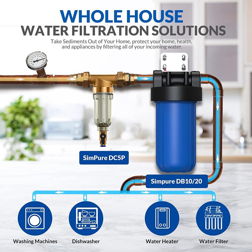 Reusable Spin Down Sediment Water Filter Whole House 40 Micron Pre-Filter System